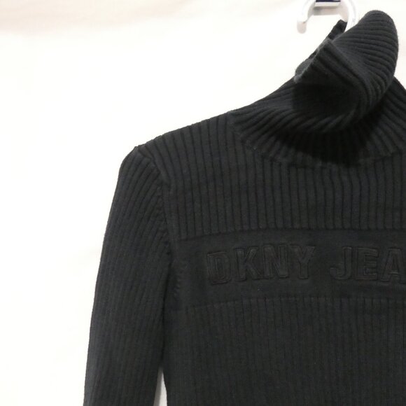 DKNY JEANS | small | Black Ribbed Bold Logo Front Turtelneck Sweater - Picture 4 of 16